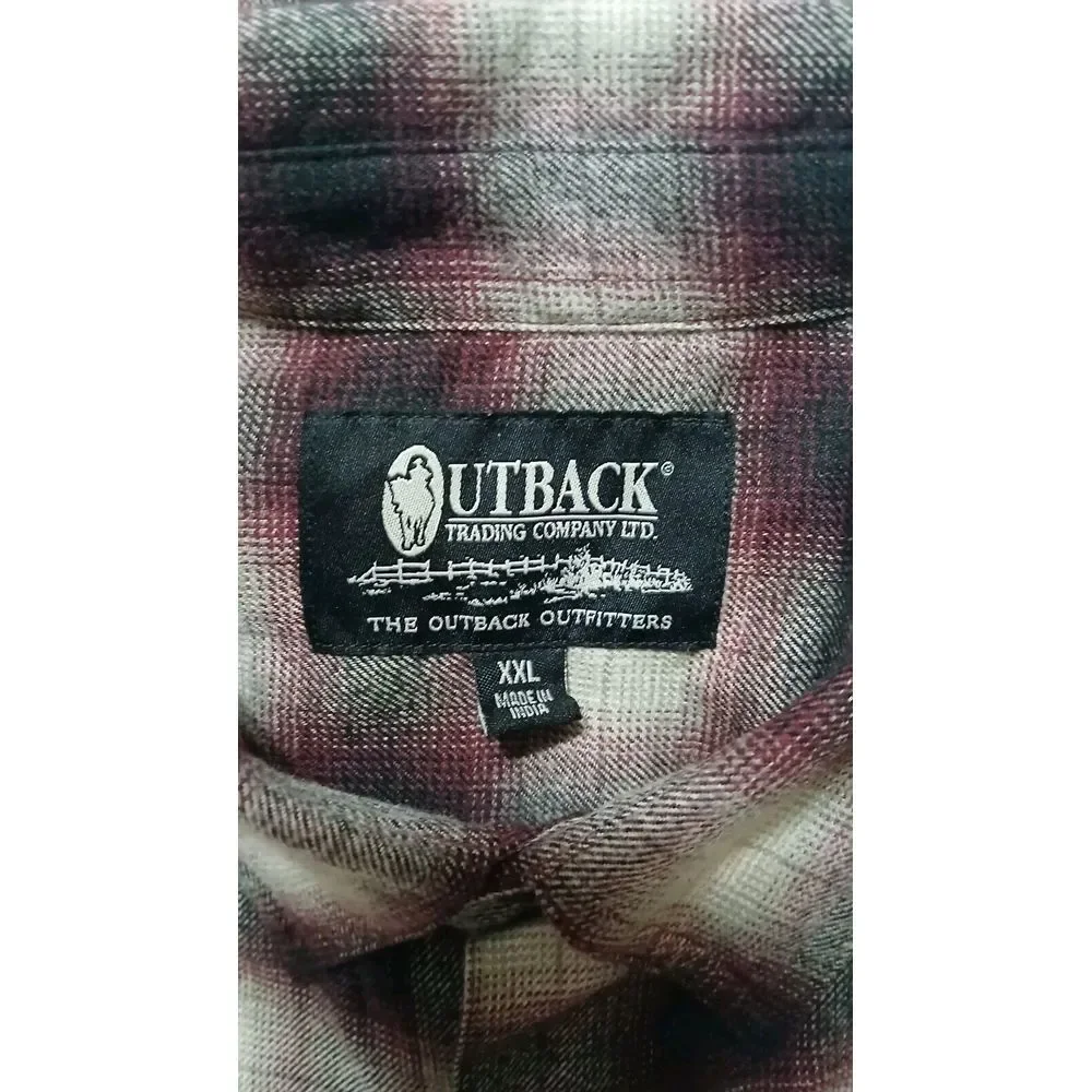 Outback Trading Company Mens XXL Western‎ PearlSnap Burgundy Long Sleeve Flannel